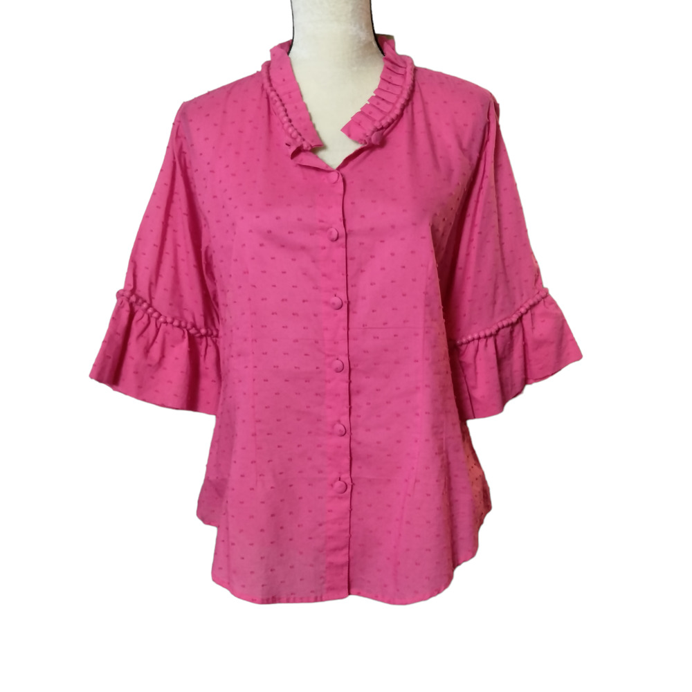 Women’s Pink Ruffled Sleeve Button-Front Top